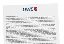 Brief des neuen 1. Vorsitzenden